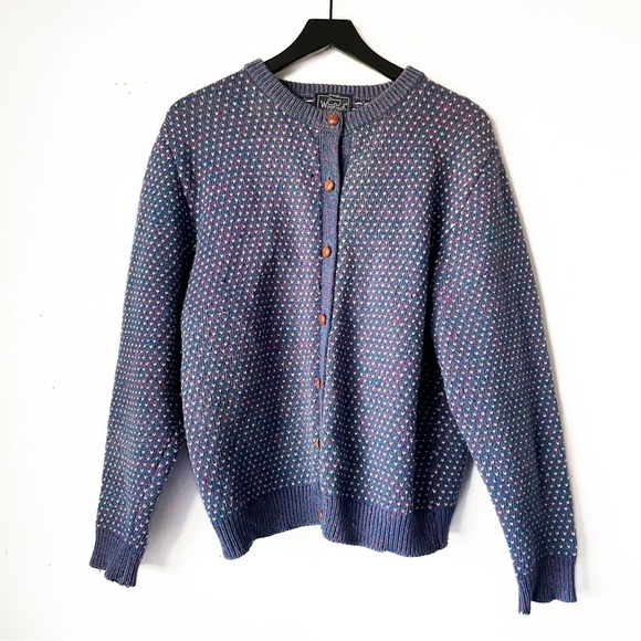 Woolrich Sweaters - Vintage the Woolrich Women's L Blue Wool Ribbed Cardigan Sweater
